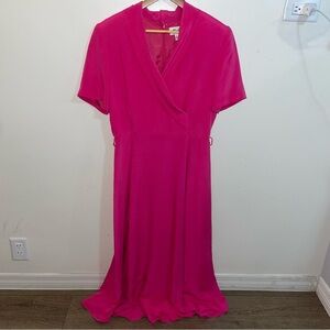 Misho Silk Vintage Barbiecore Pink With Shoulder Pads Preppy Maxi Dress Size 12